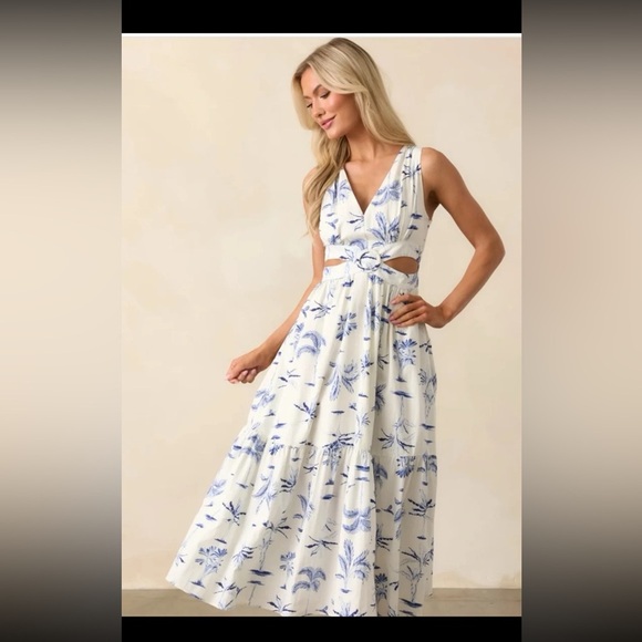 NWT Dress Forum CALLIE BLUE PALM TREE PRINT COTTON CUT-OUT MAXI DRESS
sz Large - Picture 4 of 12